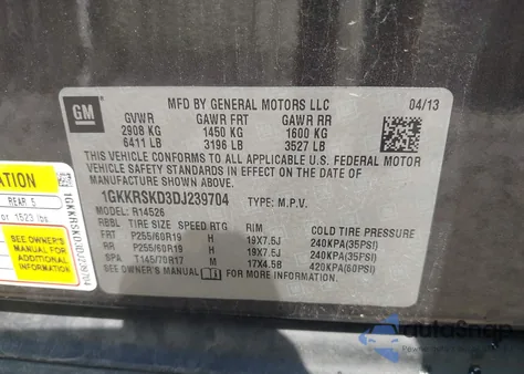 2013 GMC Acadia Slt-2 from USA, damaged, VIN 1GKKRSKD3DJ239704